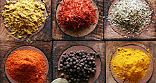 Spices used in Indian cooking (spice; black pepper; turmeric; indian saffron; curry powder; oregano; paprika)